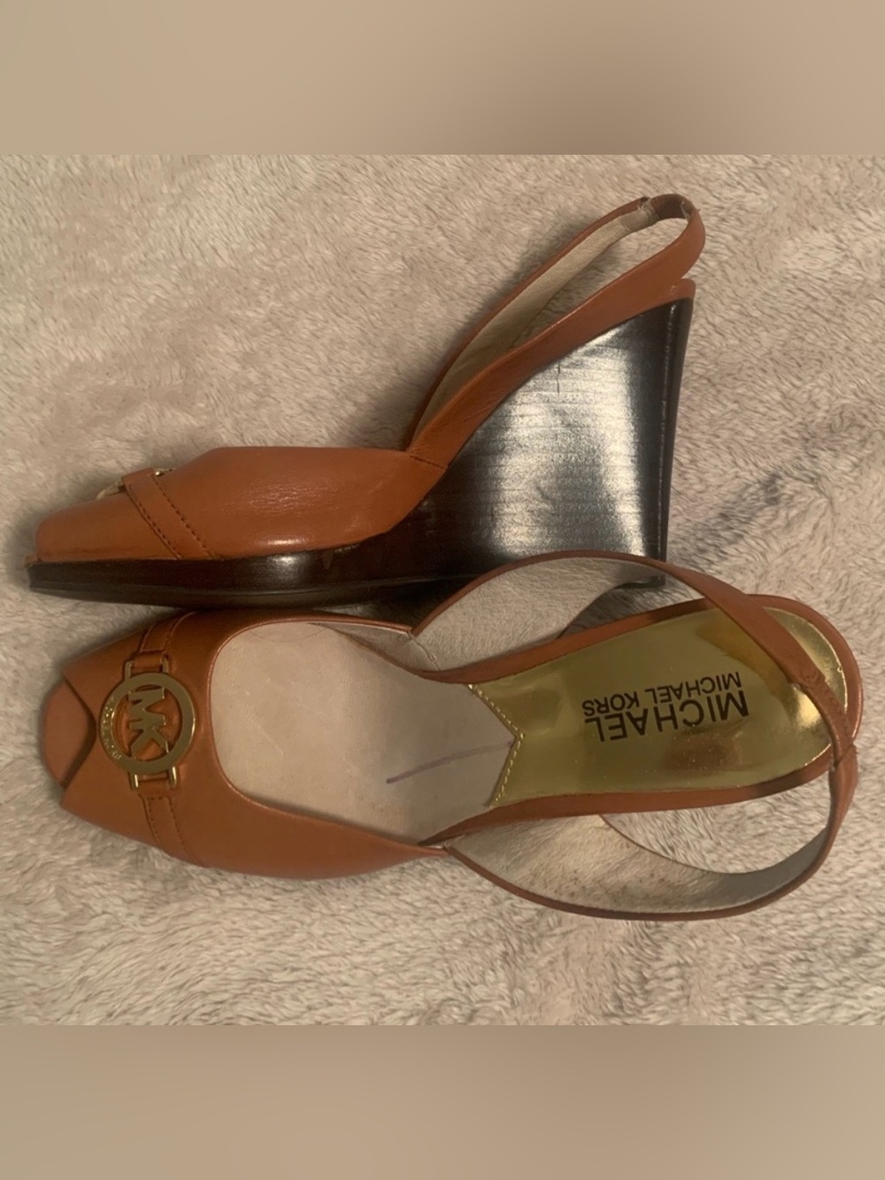 Michael Kors Tan Peep-Toe Wedge Sandals